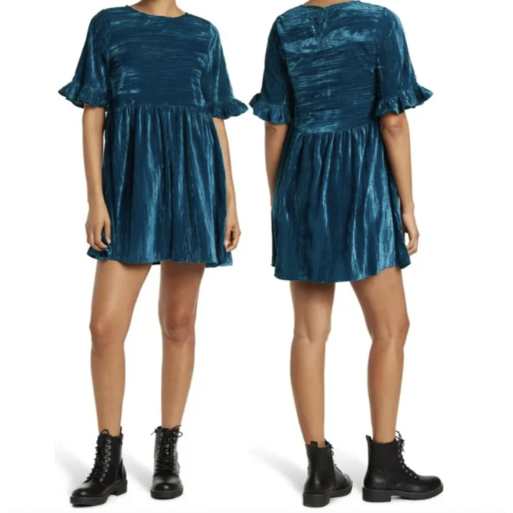 Melloday Velvet Ruffle Sleeve Mini Dress